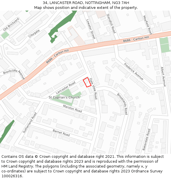 34, LANCASTER ROAD, NOTTINGHAM, NG3 7AH: Location map and indicative extent of plot