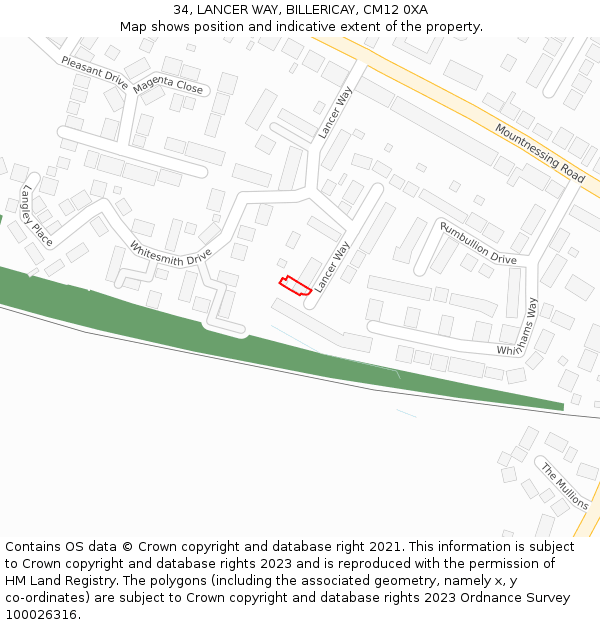 34, LANCER WAY, BILLERICAY, CM12 0XA: Location map and indicative extent of plot
