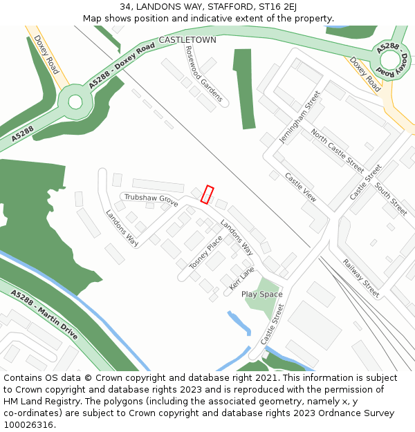 34, LANDONS WAY, STAFFORD, ST16 2EJ: Location map and indicative extent of plot