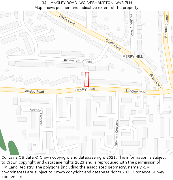 34, LANGLEY ROAD, WOLVERHAMPTON, WV3 7LH: Location map and indicative extent of plot