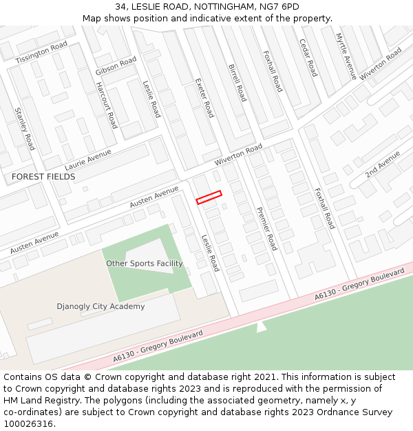 34, LESLIE ROAD, NOTTINGHAM, NG7 6PD: Location map and indicative extent of plot