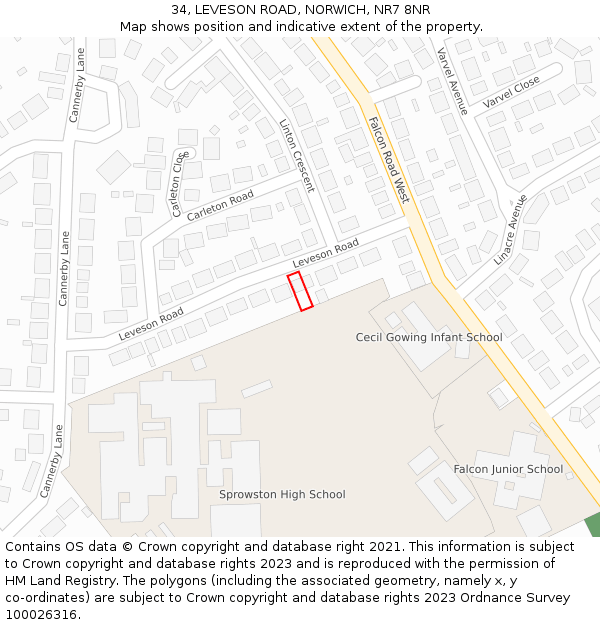 34, LEVESON ROAD, NORWICH, NR7 8NR: Location map and indicative extent of plot