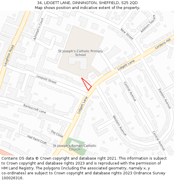 34, LIDGETT LANE, DINNINGTON, SHEFFIELD, S25 2QD: Location map and indicative extent of plot
