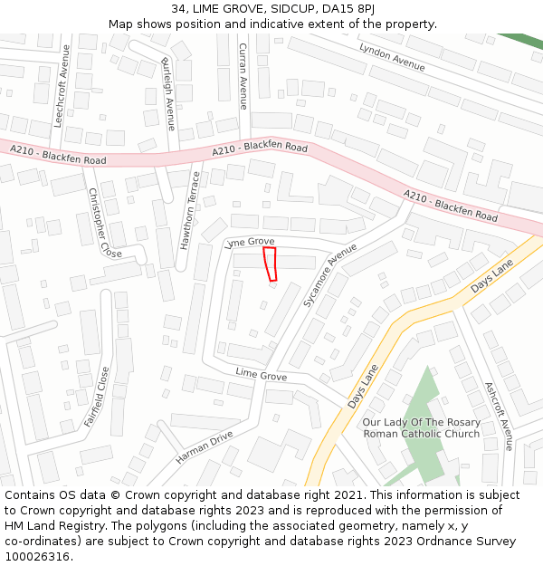 34, LIME GROVE, SIDCUP, DA15 8PJ: Location map and indicative extent of plot