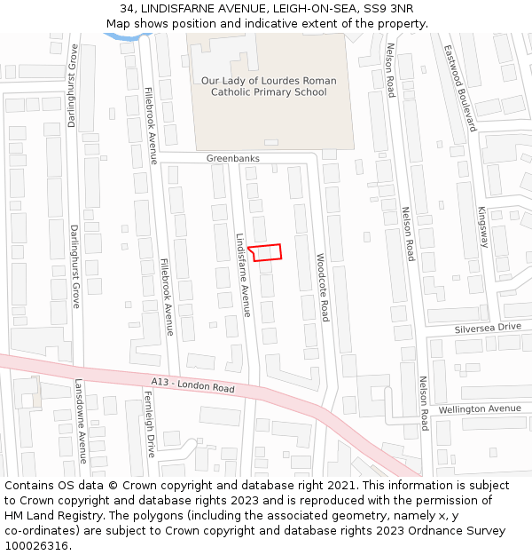 34, LINDISFARNE AVENUE, LEIGH-ON-SEA, SS9 3NR: Location map and indicative extent of plot