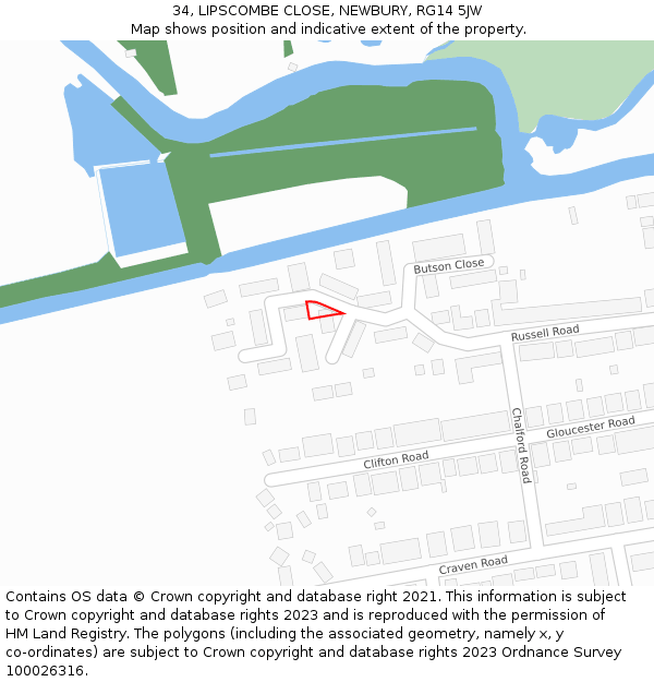 34, LIPSCOMBE CLOSE, NEWBURY, RG14 5JW: Location map and indicative extent of plot