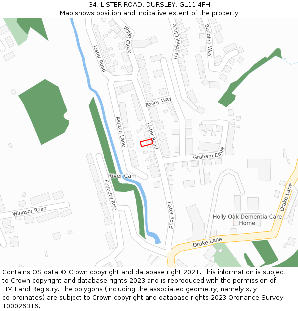 34, LISTER ROAD, DURSLEY, GL11 4FH: Location map and indicative extent of plot
