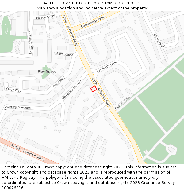 34, LITTLE CASTERTON ROAD, STAMFORD, PE9 1BE: Location map and indicative extent of plot