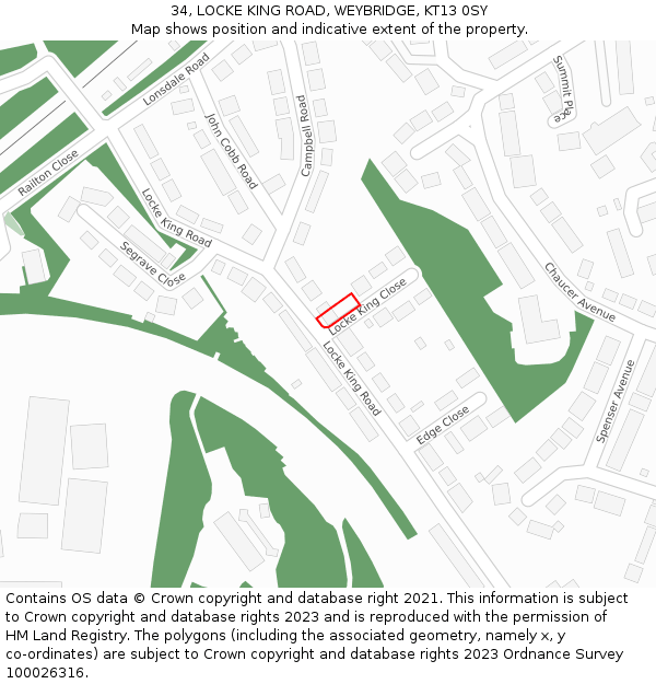 34, LOCKE KING ROAD, WEYBRIDGE, KT13 0SY: Location map and indicative extent of plot