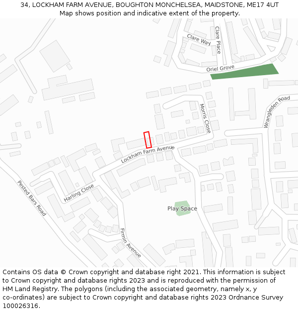 34, LOCKHAM FARM AVENUE, BOUGHTON MONCHELSEA, MAIDSTONE, ME17 4UT: Location map and indicative extent of plot