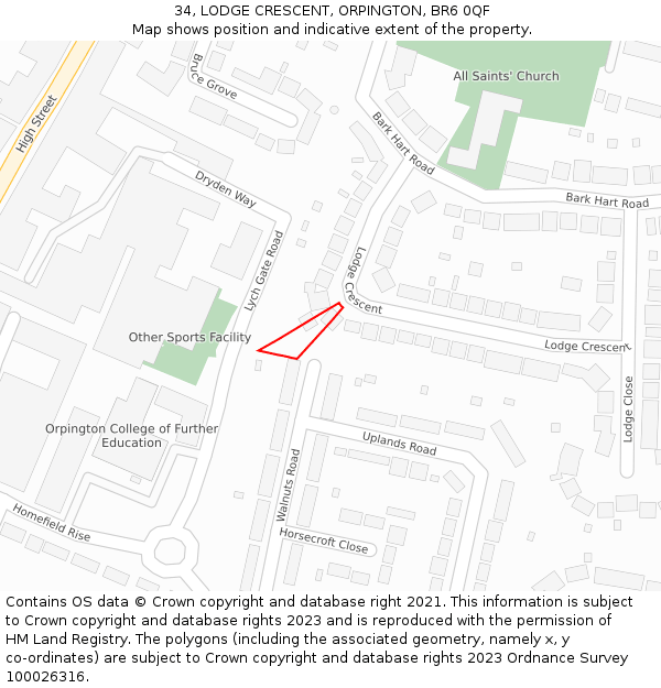 34, LODGE CRESCENT, ORPINGTON, BR6 0QF: Location map and indicative extent of plot