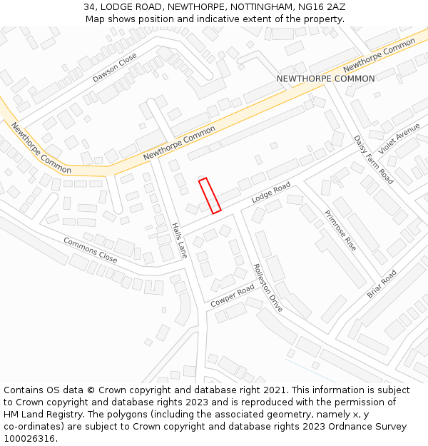 34, LODGE ROAD, NEWTHORPE, NOTTINGHAM, NG16 2AZ: Location map and indicative extent of plot