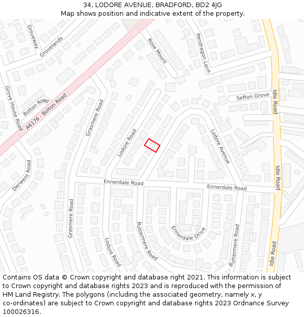 34, LODORE AVENUE, BRADFORD, BD2 4JG: Location map and indicative extent of plot