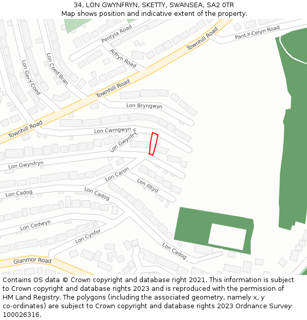 34, LON GWYNFRYN, SKETTY, SWANSEA, SA2 0TR: Location map and indicative extent of plot
