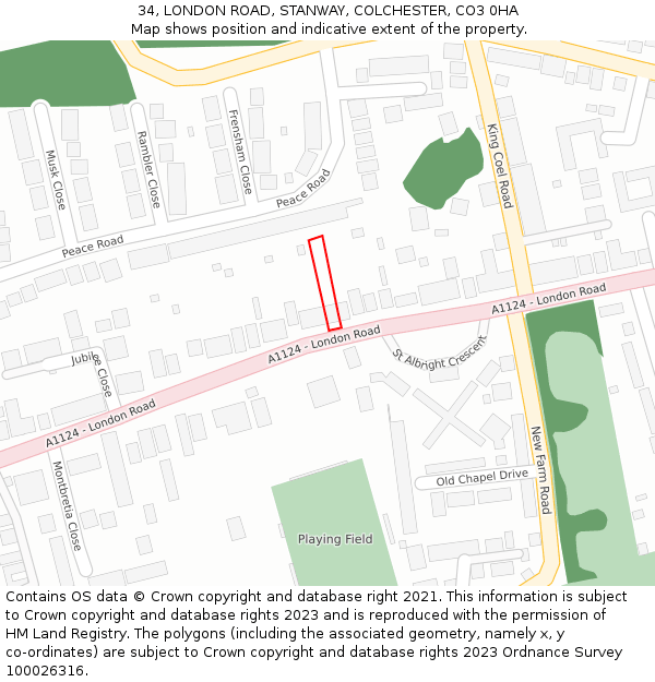 34, LONDON ROAD, STANWAY, COLCHESTER, CO3 0HA: Location map and indicative extent of plot