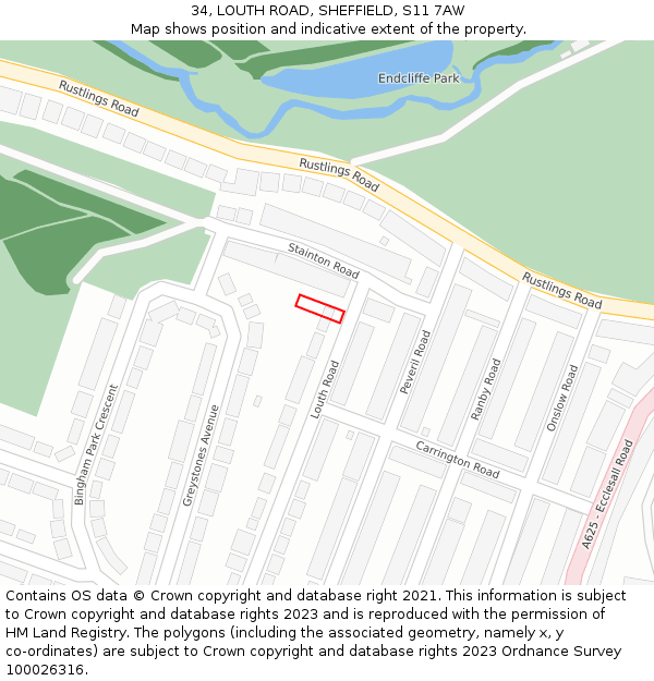 34, LOUTH ROAD, SHEFFIELD, S11 7AW: Location map and indicative extent of plot
