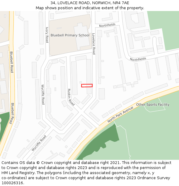 34, LOVELACE ROAD, NORWICH, NR4 7AE: Location map and indicative extent of plot
