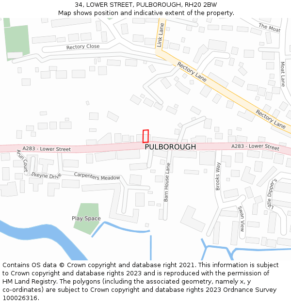 34, LOWER STREET, PULBOROUGH, RH20 2BW: Location map and indicative extent of plot