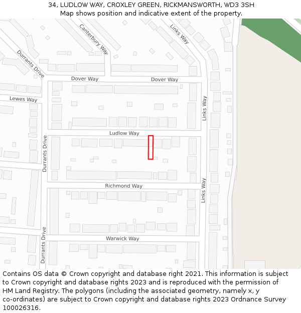 34, LUDLOW WAY, CROXLEY GREEN, RICKMANSWORTH, WD3 3SH: Location map and indicative extent of plot