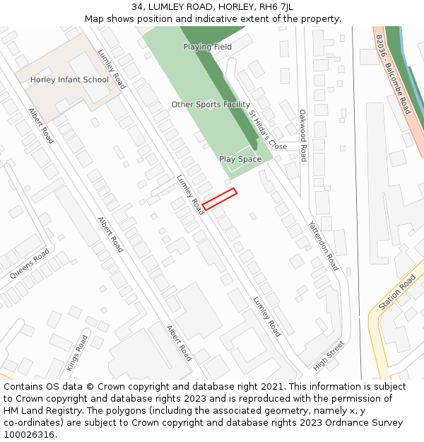 34, LUMLEY ROAD, HORLEY, RH6 7JL: Location map and indicative extent of plot