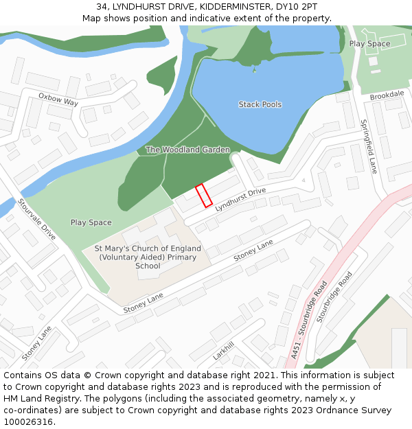 34, LYNDHURST DRIVE, KIDDERMINSTER, DY10 2PT: Location map and indicative extent of plot