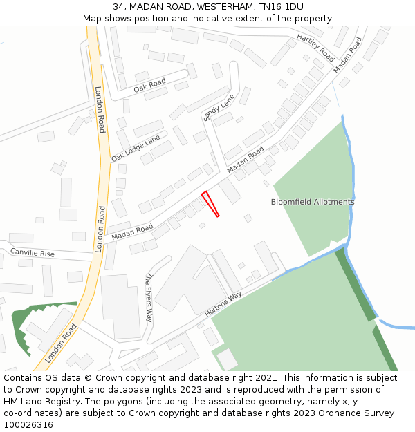 34, MADAN ROAD, WESTERHAM, TN16 1DU: Location map and indicative extent of plot