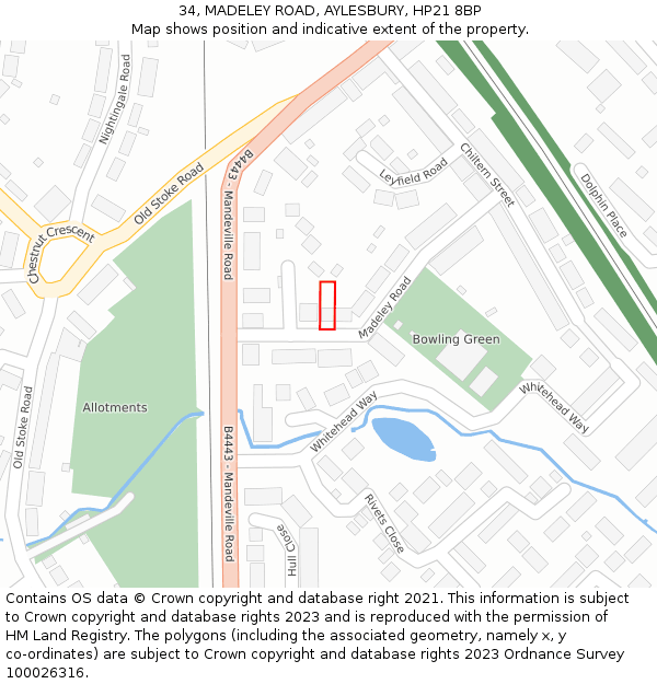 34, MADELEY ROAD, AYLESBURY, HP21 8BP: Location map and indicative extent of plot