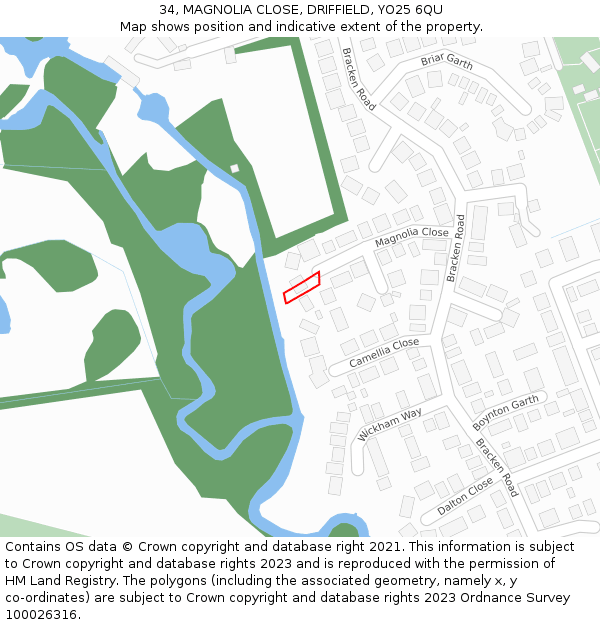 34, MAGNOLIA CLOSE, DRIFFIELD, YO25 6QU: Location map and indicative extent of plot