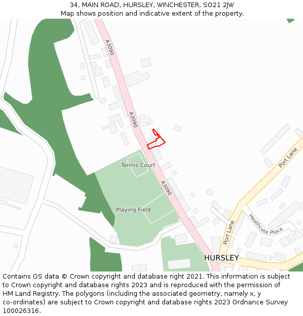 34, MAIN ROAD, HURSLEY, WINCHESTER, SO21 2JW: Location map and indicative extent of plot