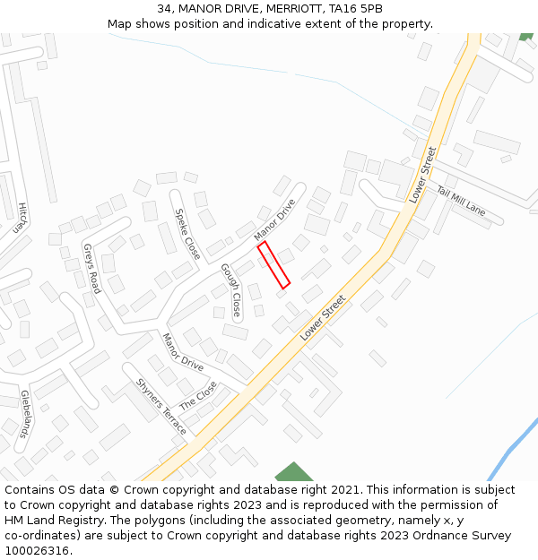 34, MANOR DRIVE, MERRIOTT, TA16 5PB: Location map and indicative extent of plot