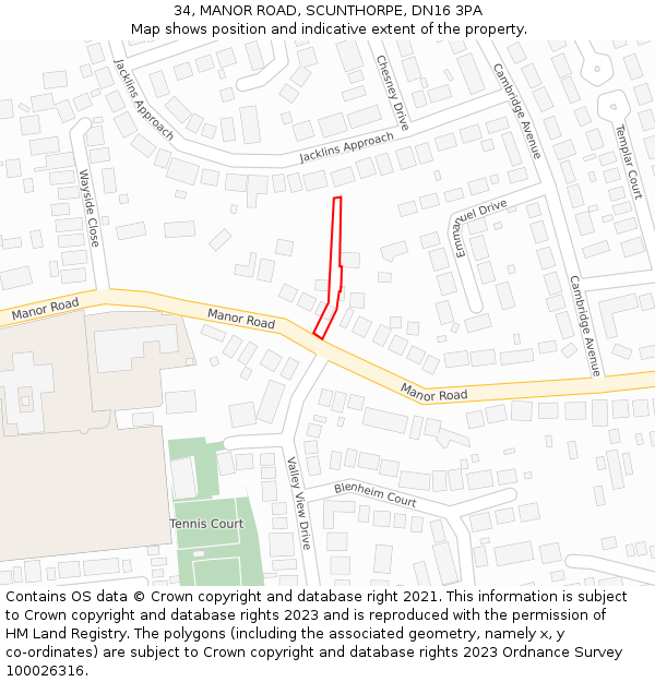 34, MANOR ROAD, SCUNTHORPE, DN16 3PA: Location map and indicative extent of plot