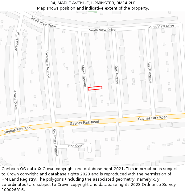 34, MAPLE AVENUE, UPMINSTER, RM14 2LE: Location map and indicative extent of plot