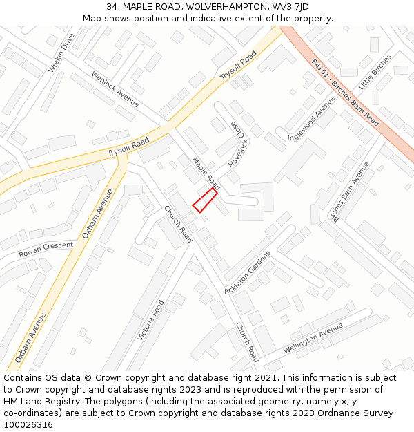 34, MAPLE ROAD, WOLVERHAMPTON, WV3 7JD: Location map and indicative extent of plot