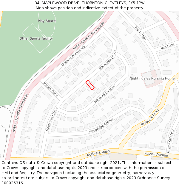 34, MAPLEWOOD DRIVE, THORNTON-CLEVELEYS, FY5 1PW: Location map and indicative extent of plot
