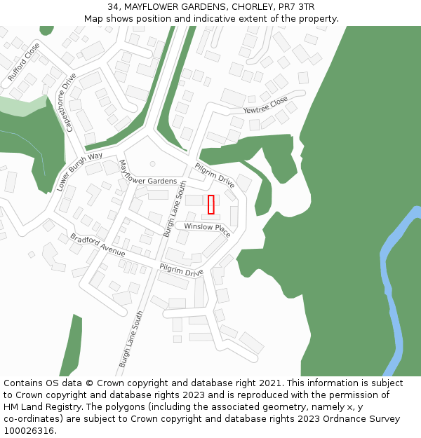 34, MAYFLOWER GARDENS, CHORLEY, PR7 3TR: Location map and indicative extent of plot