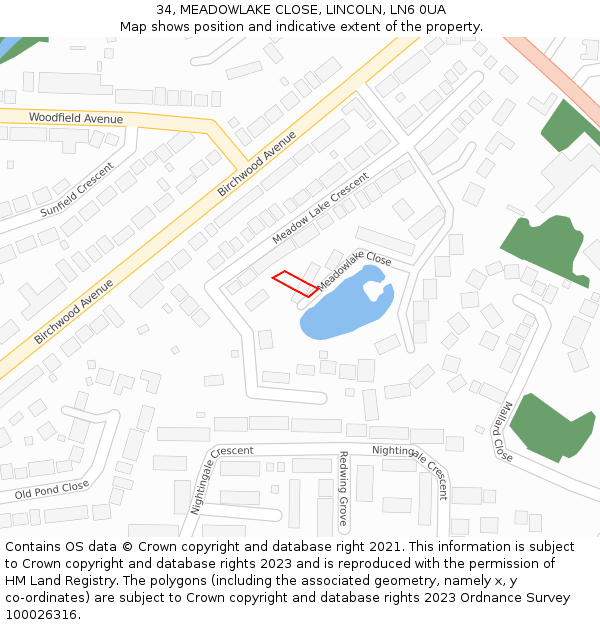 34, MEADOWLAKE CLOSE, LINCOLN, LN6 0UA: Location map and indicative extent of plot