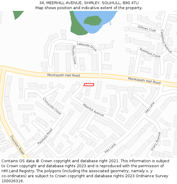 34, MEERHILL AVENUE, SHIRLEY, SOLIHULL, B90 4TU: Location map and indicative extent of plot