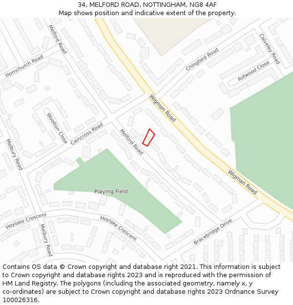 34, MELFORD ROAD, NOTTINGHAM, NG8 4AF: Location map and indicative extent of plot