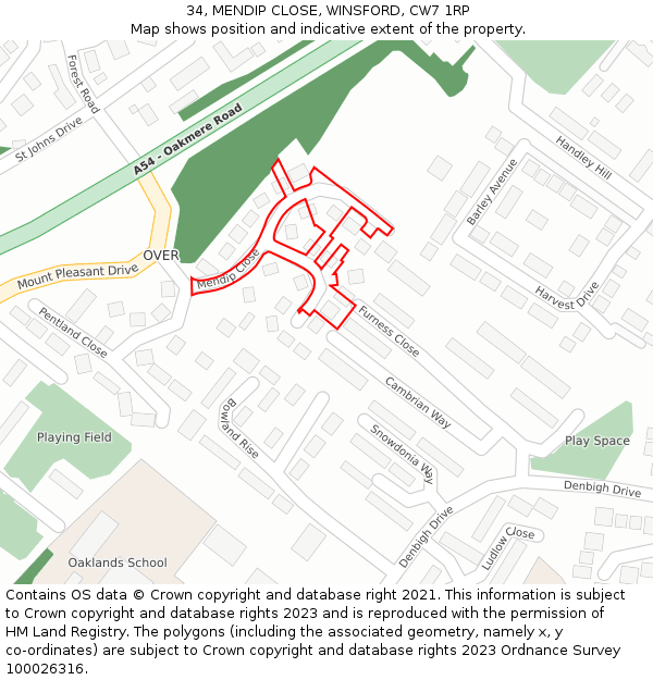 34, MENDIP CLOSE, WINSFORD, CW7 1RP: Location map and indicative extent of plot