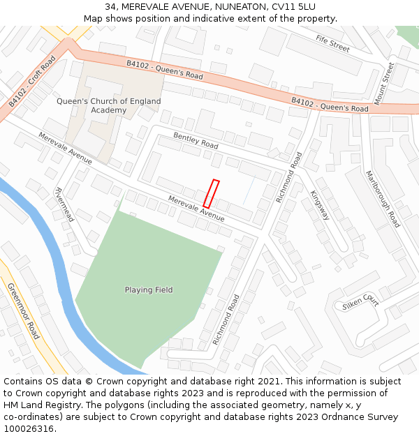 34, MEREVALE AVENUE, NUNEATON, CV11 5LU: Location map and indicative extent of plot