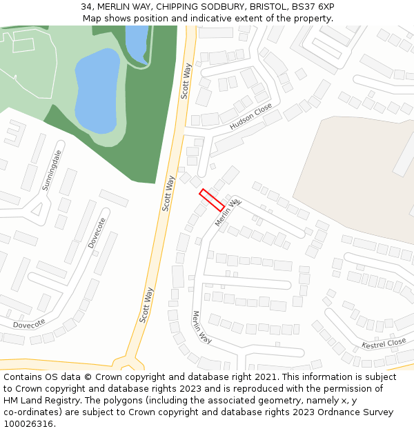 34, MERLIN WAY, CHIPPING SODBURY, BRISTOL, BS37 6XP: Location map and indicative extent of plot