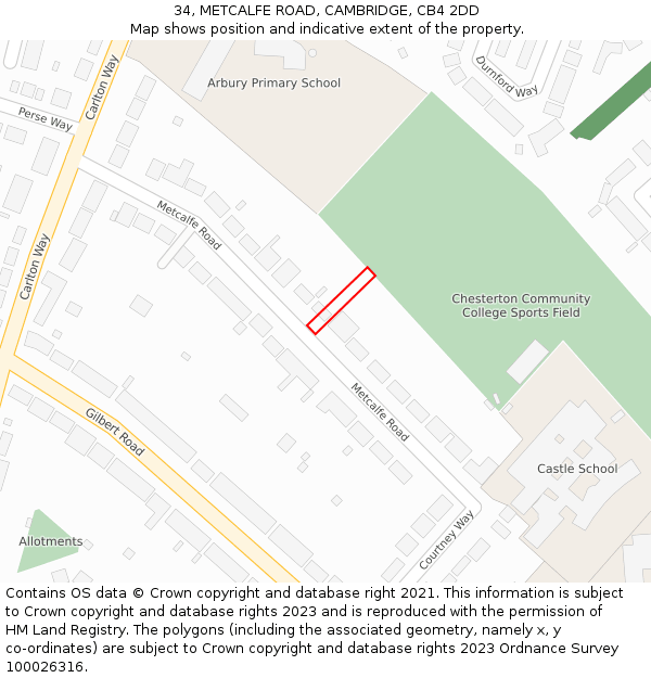 34, METCALFE ROAD, CAMBRIDGE, CB4 2DD: Location map and indicative extent of plot