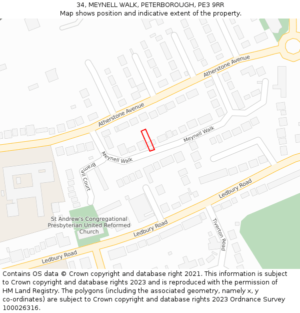 34, MEYNELL WALK, PETERBOROUGH, PE3 9RR: Location map and indicative extent of plot