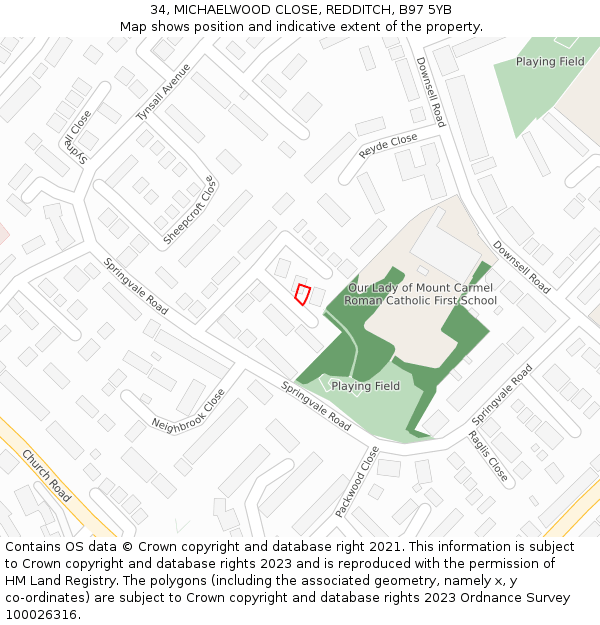 34, MICHAELWOOD CLOSE, REDDITCH, B97 5YB: Location map and indicative extent of plot
