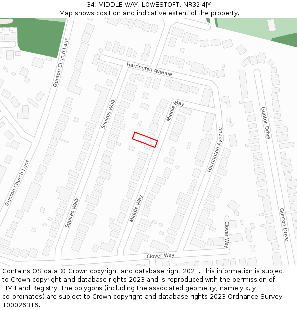34, MIDDLE WAY, LOWESTOFT, NR32 4JY: Location map and indicative extent of plot