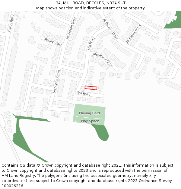 34, MILL ROAD, BECCLES, NR34 9UT: Location map and indicative extent of plot