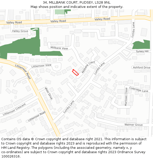 34, MILLBANK COURT, PUDSEY, LS28 9NL: Location map and indicative extent of plot
