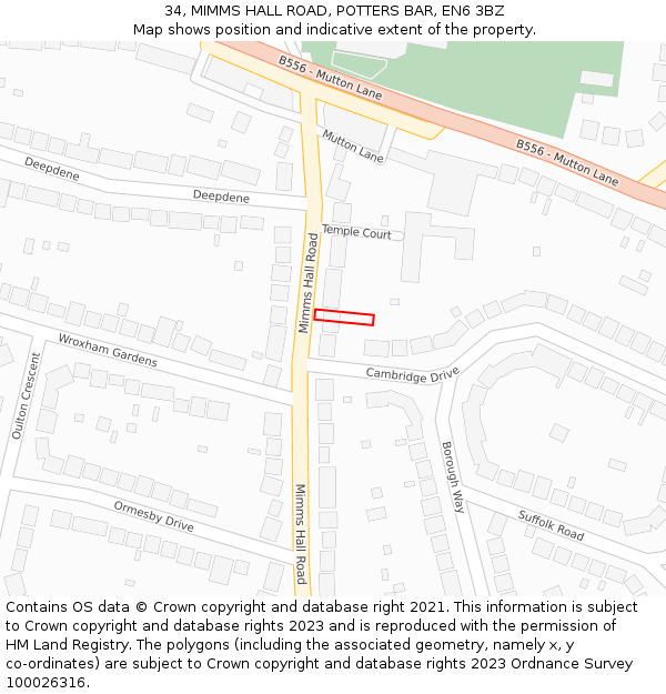 34, MIMMS HALL ROAD, POTTERS BAR, EN6 3BZ: Location map and indicative extent of plot