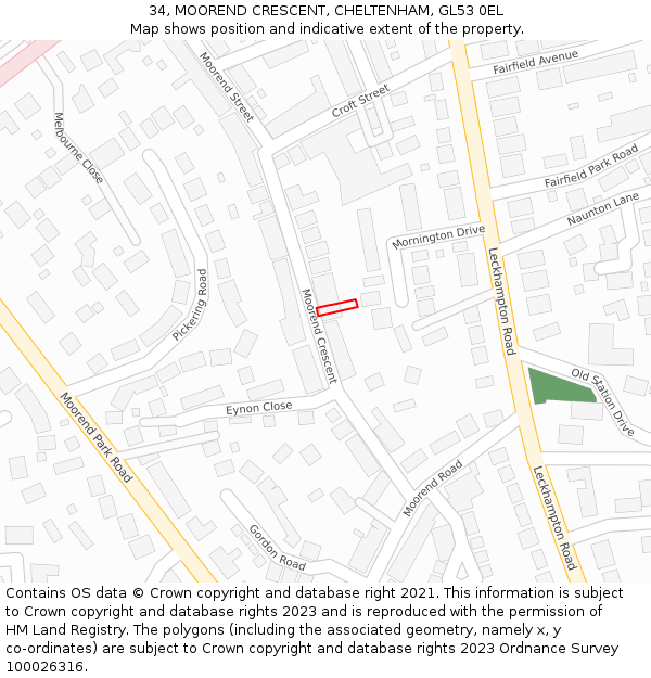 34, MOOREND CRESCENT, CHELTENHAM, GL53 0EL: Location map and indicative extent of plot