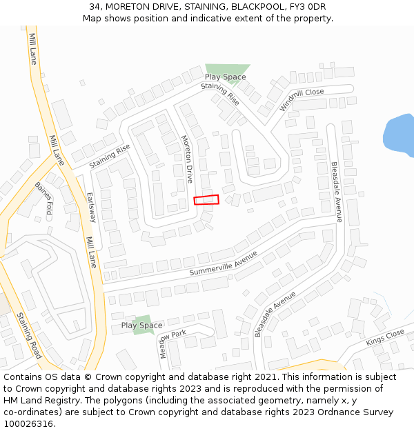 34, MORETON DRIVE, STAINING, BLACKPOOL, FY3 0DR: Location map and indicative extent of plot